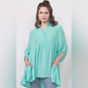 🐬Umgee Aqua Button-Up Women's Top🐬